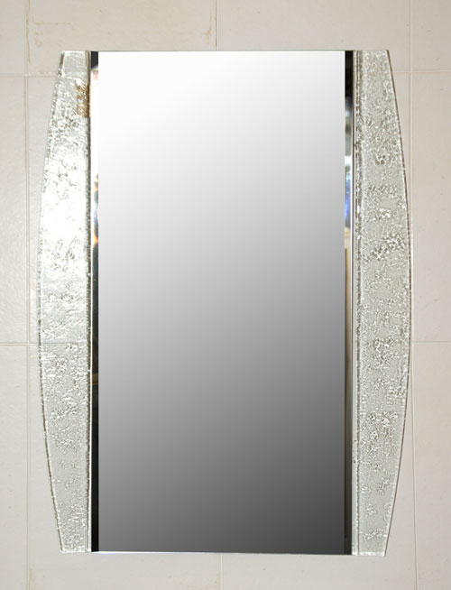 Espejo óvalo de 3 mm sobre base de vidrio fusing texturado