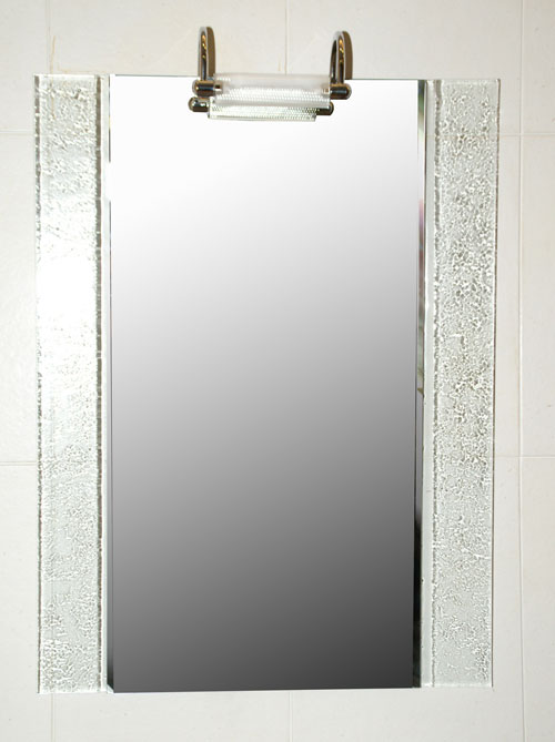 Espejo rectangular, de 3 mm sobre base de vidrio fusing con texturado lateral